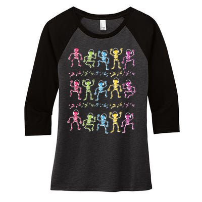 Colorful Dancing Skeletons Headphones Women's Tri-Blend 3/4-Sleeve Raglan Shirt