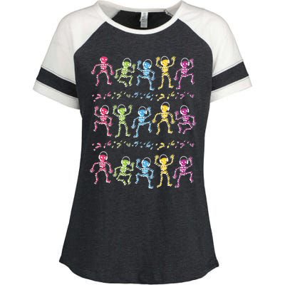 Colorful Dancing Skeletons Headphones Enza Ladies Jersey Colorblock Tee