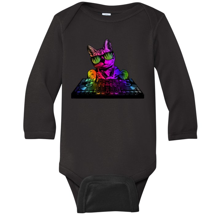 Colorful DJ Cat Baby Long Sleeve Bodysuit