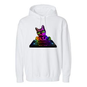 Colorful DJ Cat Garment-Dyed Fleece Hoodie