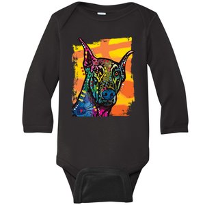 Colorful Doberman Dog Baby Long Sleeve Bodysuit