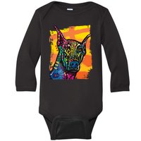 Colorful Doberman Dog Baby Long Sleeve Bodysuit