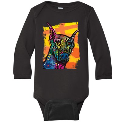 Colorful Doberman Dog Baby Long Sleeve Bodysuit