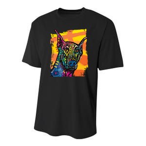 Colorful Doberman Dog Youth Performance Sprint T-Shirt