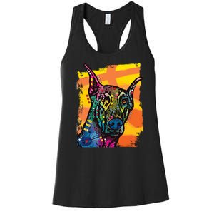 Colorful Doberman Dog Women's Racerback Tank