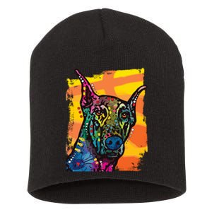 Colorful Doberman Dog Short Acrylic Beanie