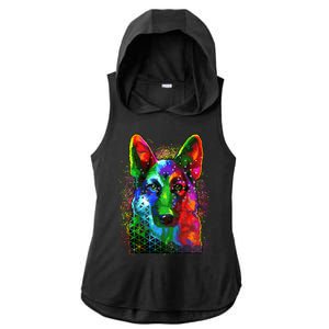 Colorful Dog German Shepard Ladies PosiCharge Tri-Blend Wicking Draft Hoodie Tank