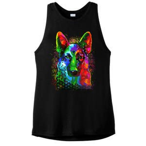 Colorful Dog German Shepard Ladies PosiCharge Tri-Blend Wicking Tank