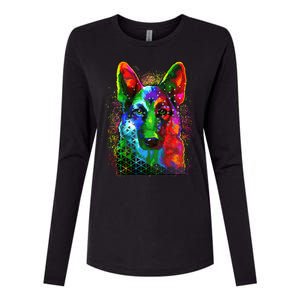 Colorful Dog German Shepard Womens Cotton Relaxed Long Sleeve T-Shirt