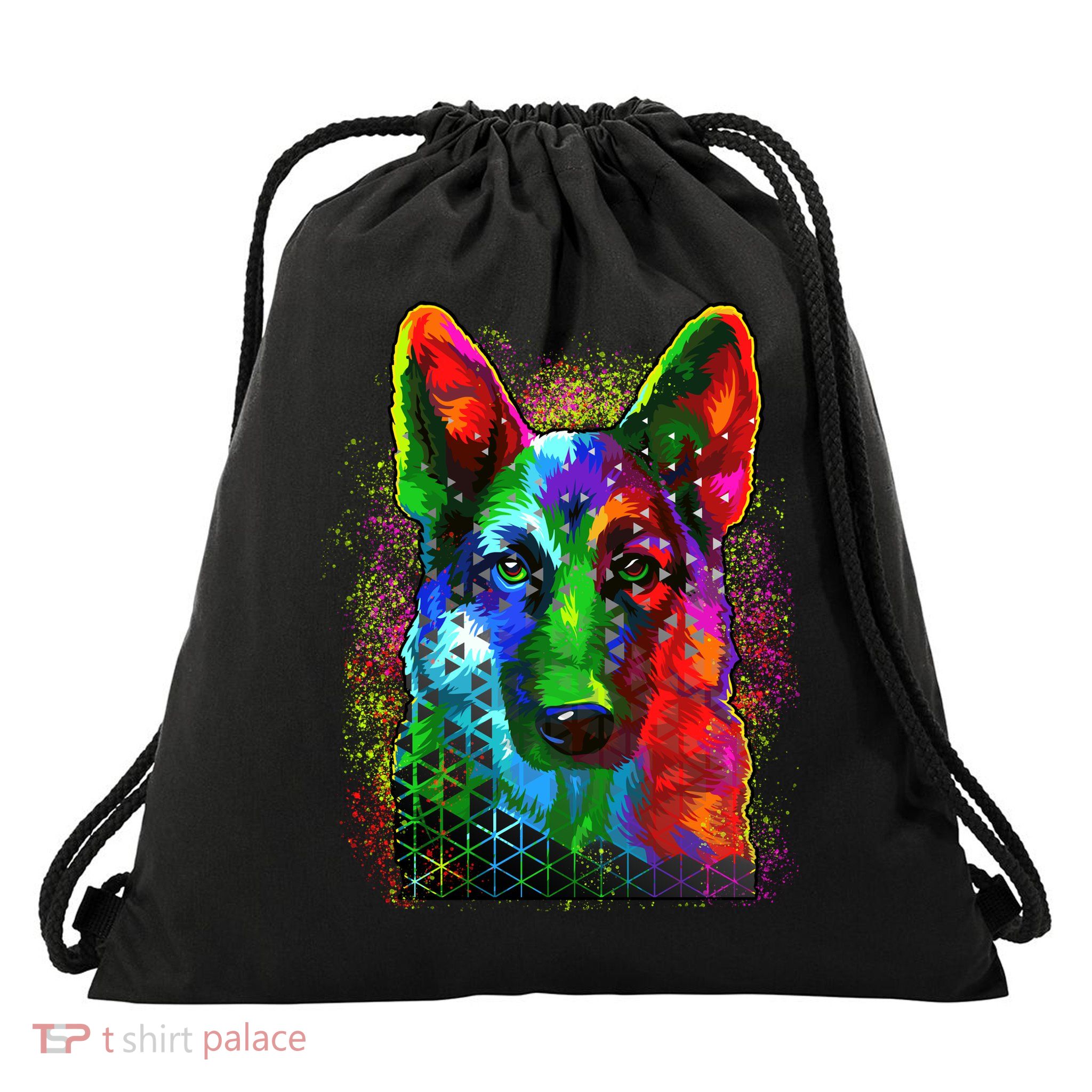 Colorful Dog German Shepard Drawstring Bag