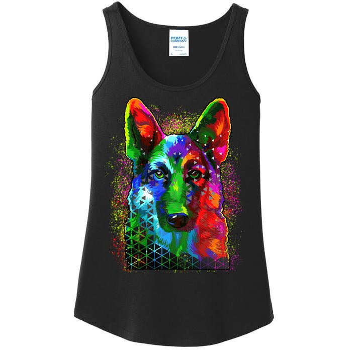 Colorful Dog German Shepard Ladies Essential Tank