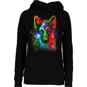 Colorful Dog German Shepard Womens Funnel Neck Pullover Hood