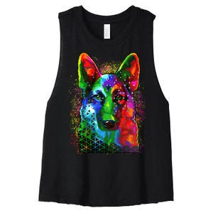 Colorful Dog German Shepard Women's Racerback Cropped Tank