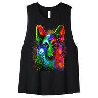 Colorful Dog German Shepard Women's Racerback Cropped Tank