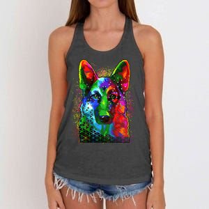 Colorful Dog German Shepard Women's Knotted Racerback Tank