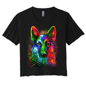 Colorful Dog German Shepard Women's Crop Top Tee