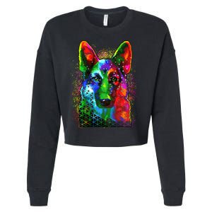 Colorful Dog German Shepard Cropped Pullover Crew