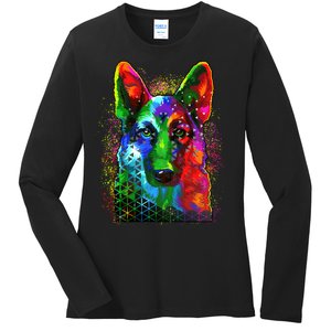 Colorful Dog German Shepard Ladies Long Sleeve Shirt