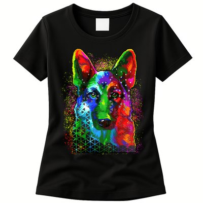 Colorful Dog German Shepard Womens T-Shirt