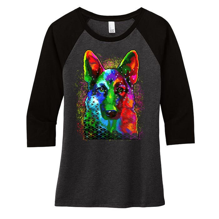 Colorful Dog German Shepard Women's Tri-Blend 3/4-Sleeve Raglan Shirt