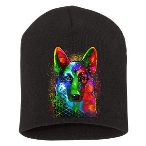 Colorful Dog German Shepard Short Acrylic Beanie