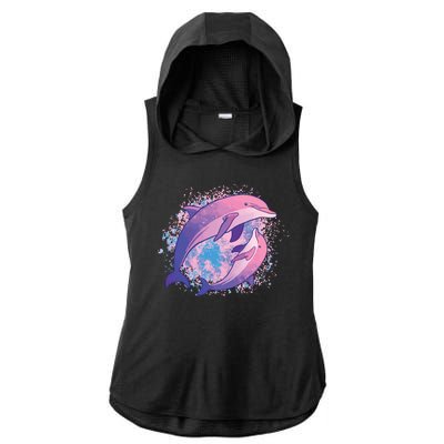 Colorful Dolphin Ladies PosiCharge Tri-Blend Wicking Draft Hoodie Tank