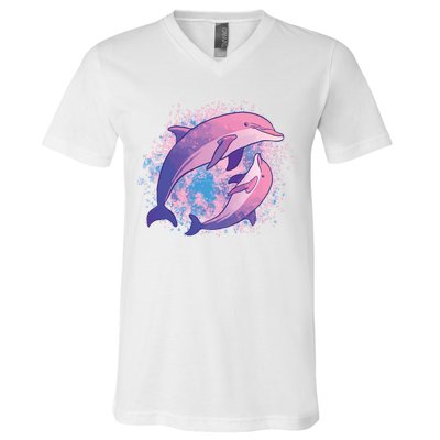 Colorful Dolphin V-Neck T-Shirt