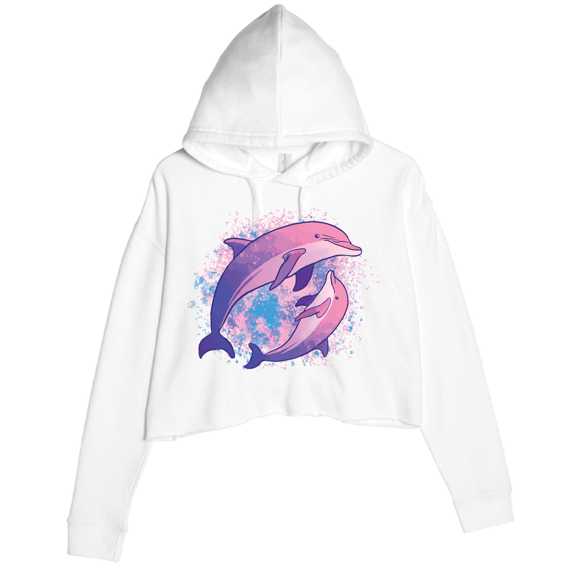Colorful Dolphin Crop Fleece Hoodie