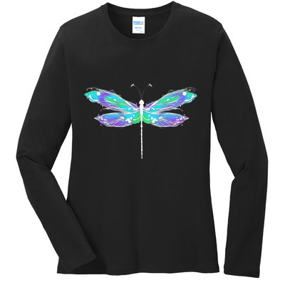 Colorful Dragonfly Ladies Long Sleeve Shirt