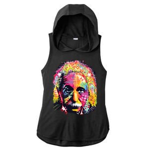 Colorful Einstein Trippy Face Ladies PosiCharge Tri-Blend Wicking Draft Hoodie Tank