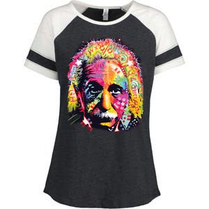 Colorful Einstein Trippy Face Enza Ladies Jersey Colorblock Tee