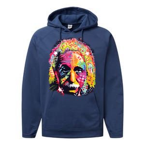 Colorful Einstein Trippy Face Performance Fleece Hoodie