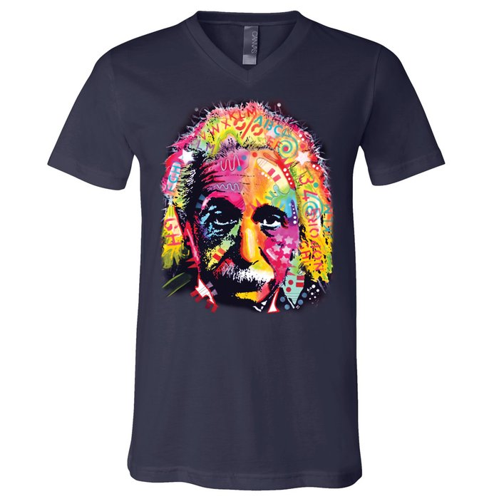 Colorful Einstein Trippy Face V-Neck T-Shirt