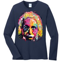 Colorful Einstein Trippy Face Ladies Long Sleeve Shirt