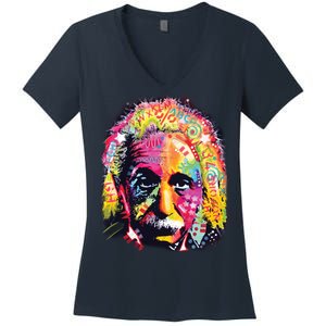 Colorful Einstein Trippy Face Women's V-Neck T-Shirt