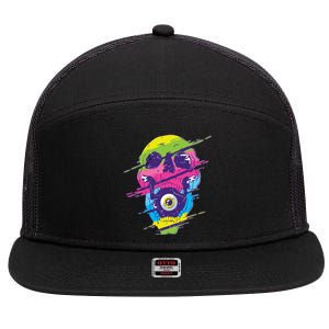 Colorful Eye Skull 7 Panel Mesh Trucker Snapback Hat