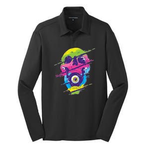 Colorful Eye Skull Silk Touch Performance Long Sleeve Polo