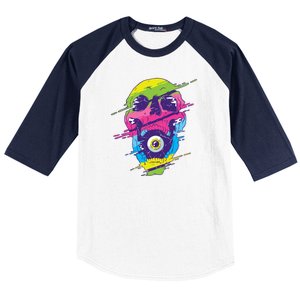 Colorful Eye Skull Baseball Sleeve Shirt