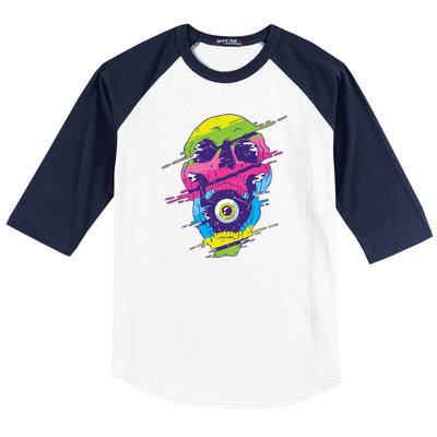 Colorful Eye Skull Baseball Sleeve Shirt