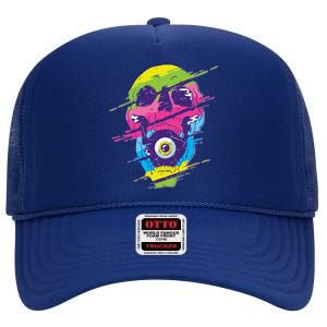 Colorful Eye Skull High Crown Mesh Back Trucker Hat