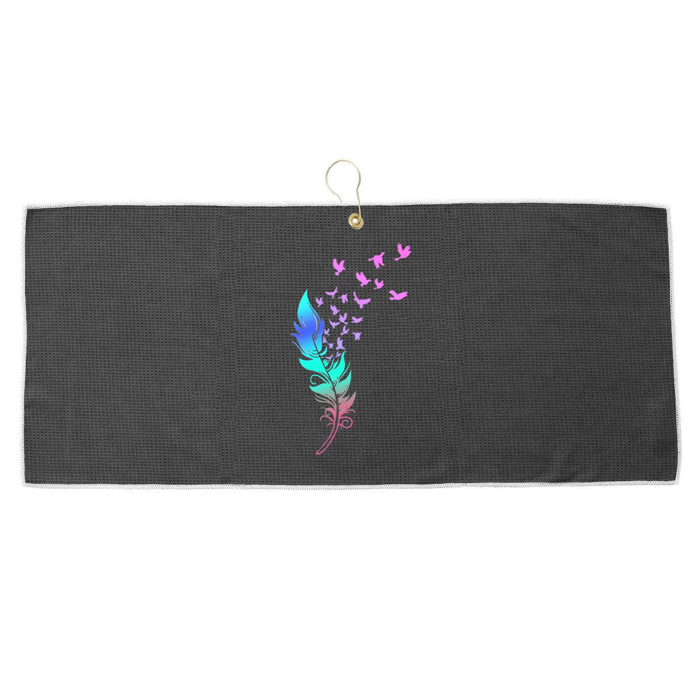 Colorful Feather Large Microfiber Waffle Golf Towel