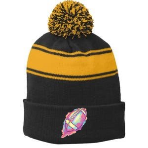 Colorful Football Graphic Stripe Pom Pom Beanie