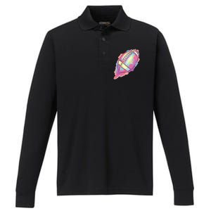 Colorful Football Graphic Performance Long Sleeve Polo