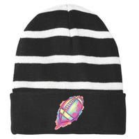 Colorful Football Graphic Striped Beanie with Solid Band