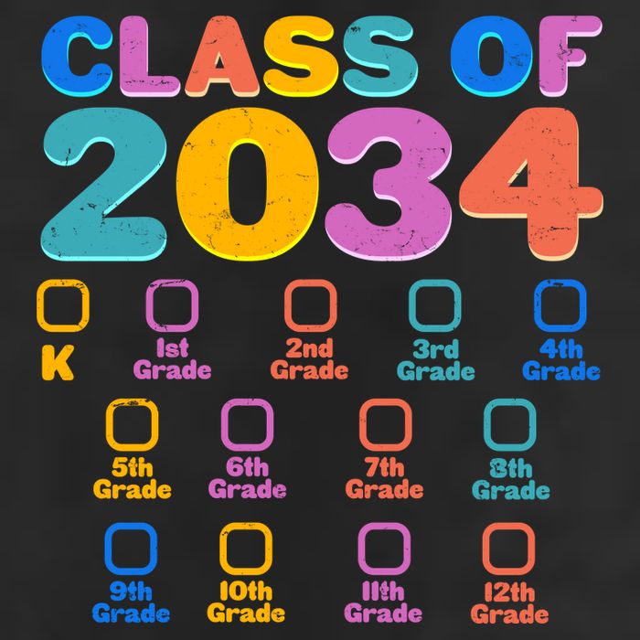 Colorful Future Class of 2034 Graduation Checklist 7 Panel Mesh Trucker Snapback Hat