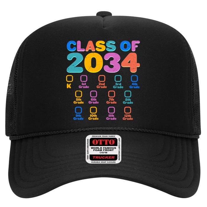 Colorful Future Class of 2034 Graduation Checklist High Crown Mesh Back Trucker Hat