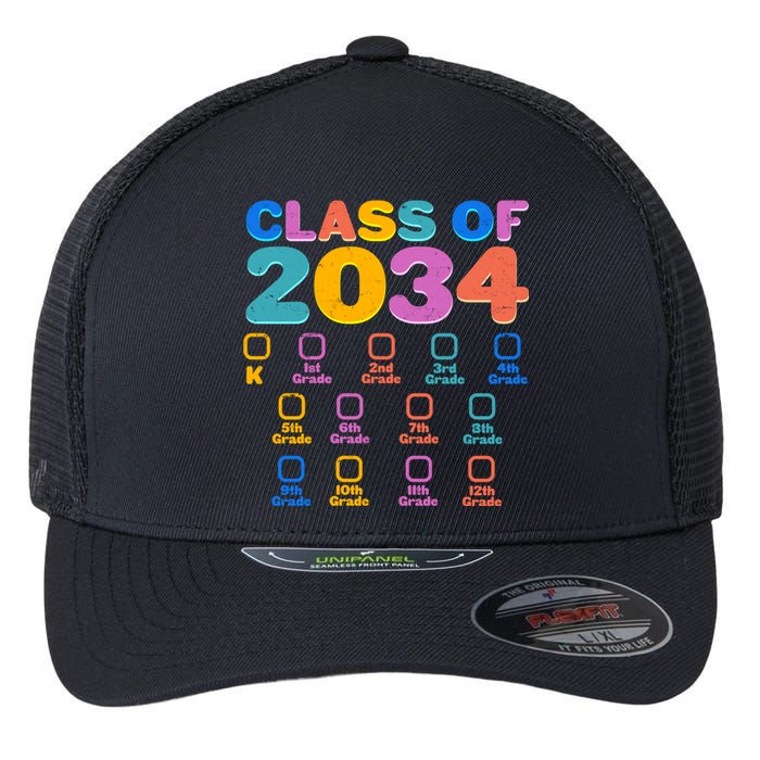 Colorful Future Class of 2034 Graduation Checklist Flexfit Unipanel Trucker Cap