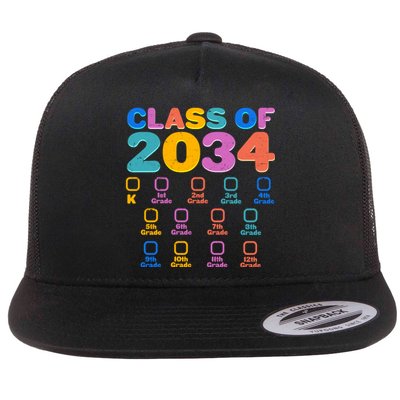 Colorful Future Class of 2034 Graduation Checklist Flat Bill Trucker Hat