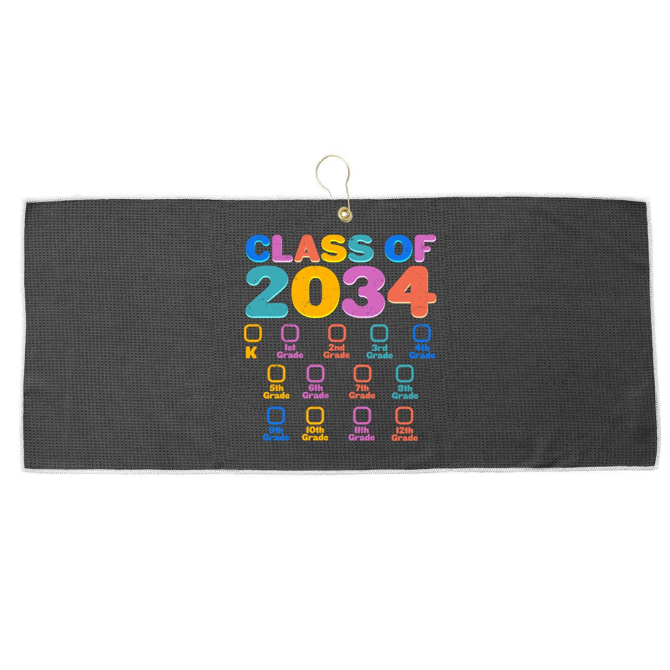 Colorful Future Class of 2034 Graduation Checklist Large Microfiber Waffle Golf Towel