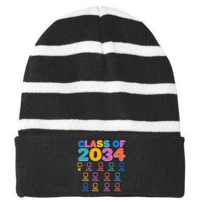 Colorful Future Class of 2034 Graduation Checklist Striped Beanie with Solid Band